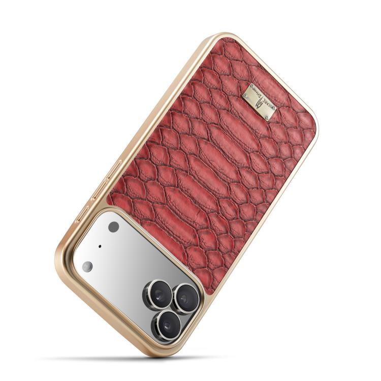 For iPhone 17 Pro Fierre Shann Python Texture Electroplating PU Phone Case(Red) by FIERRE SHANN