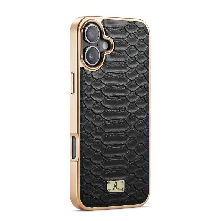 For iPhone 17 Fierre Shann Python Texture Electroplating PU Phone Case(Black) by FIERRE SHANN