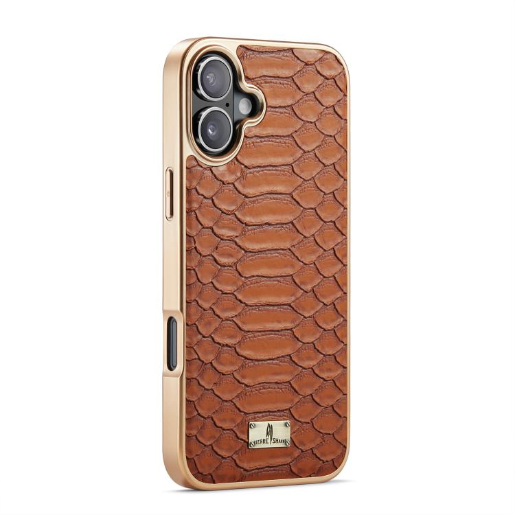 For iPhone 17 Fierre Shann Python Texture Electroplating PU Phone Case(Brown) by FIERRE SHANN