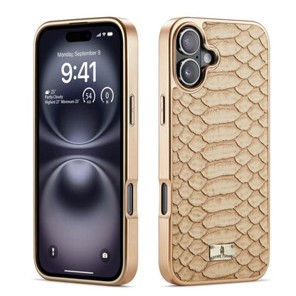 For iPhone 17 Fierre Shann Python Texture Electroplating PU Phone Case(White) by FIERRE SHANN