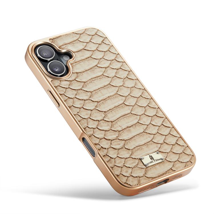 For iPhone 17 Fierre Shann Python Texture Electroplating PU Phone Case(White) by FIERRE SHANN