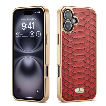 For iPhone 17 Fierre Shann Python Texture Electroplating PU Phone Case(Red) by FIERRE SHANN