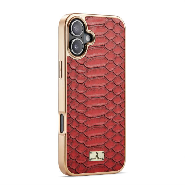 For iPhone 17 Fierre Shann Python Texture Electroplating PU Phone Case(Red) by FIERRE SHANN