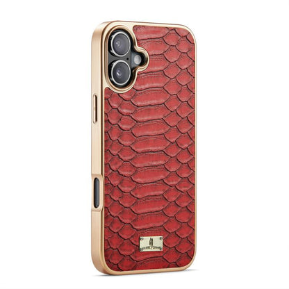 For iPhone 17 Fierre Shann Python Texture Electroplating PU Phone Case(Red) by FIERRE SHANN