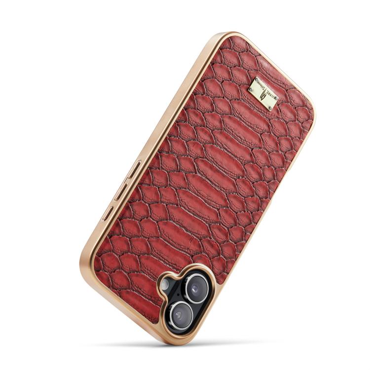 For iPhone 17 Fierre Shann Python Texture Electroplating PU Phone Case(Red) by FIERRE SHANN