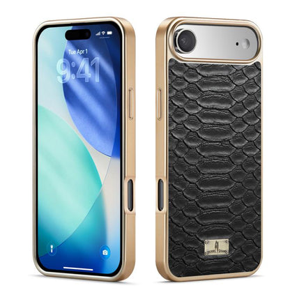For iPhone Air Fierre Shann Python Texture Electroplating PU Phone Case(Black) by FIERRE SHANN