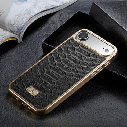 For iPhone Air Fierre Shann Python Texture Electroplating PU Phone Case(Black) by FIERRE SHANN