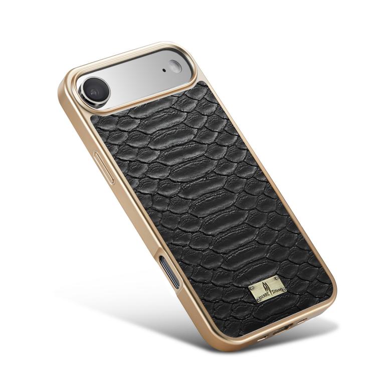 For iPhone Air Fierre Shann Python Texture Electroplating PU Phone Case(Black) by FIERRE SHANN