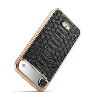 For iPhone Air Fierre Shann Python Texture Electroplating PU Phone Case(Black) by FIERRE SHANN
