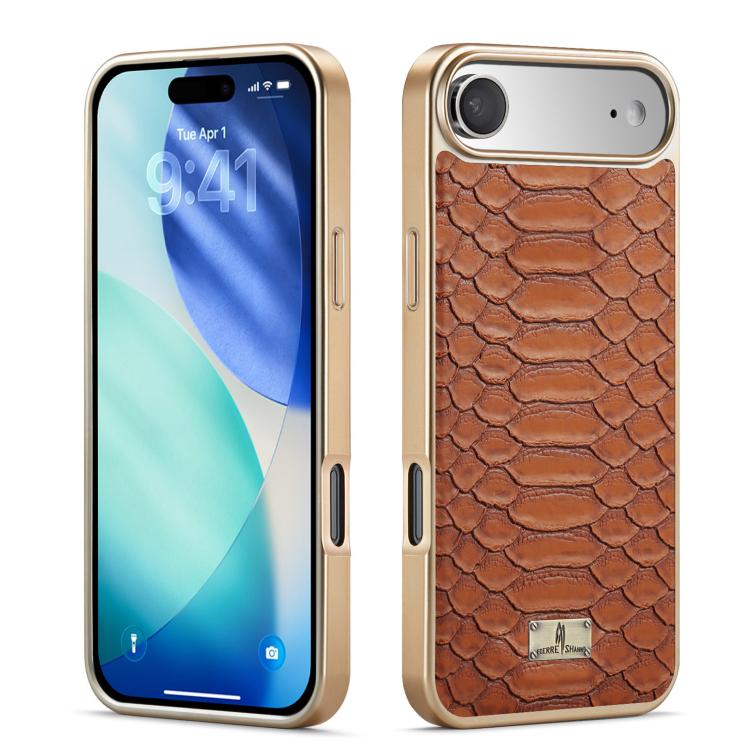 For iPhone Air Fierre Shann Python Texture Electroplating PU Phone Case(Brown) by FIERRE SHANN
