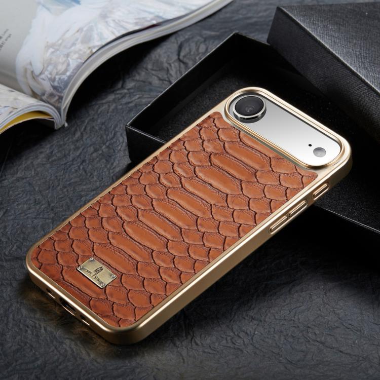For iPhone Air Fierre Shann Python Texture Electroplating PU Phone Case(Brown) by FIERRE SHANN