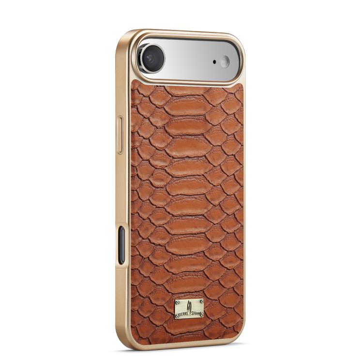 For iPhone Air Fierre Shann Python Texture Electroplating PU Phone Case(Brown) by FIERRE SHANN