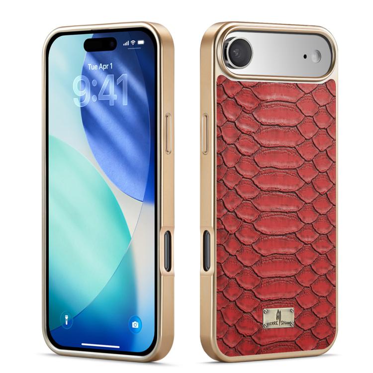 For iPhone Air Fierre Shann Python Texture Electroplating PU Phone Case(Red) by FIERRE SHANN