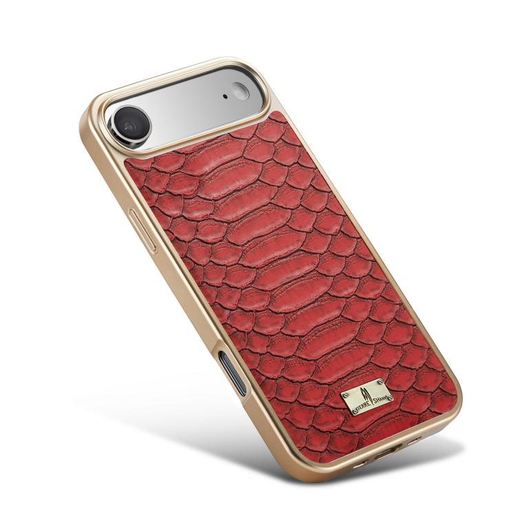 For iPhone Air Fierre Shann Python Texture Electroplating PU Phone Case(Red) by FIERRE SHANN