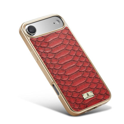 For iPhone Air Fierre Shann Python Texture Electroplating PU Phone Case(Red) by FIERRE SHANN
