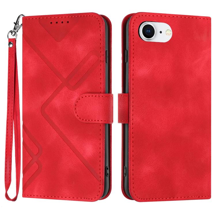 For iPhone 16e Line Pattern Skin Feel Leather Phone Case(Red) by bashfashion