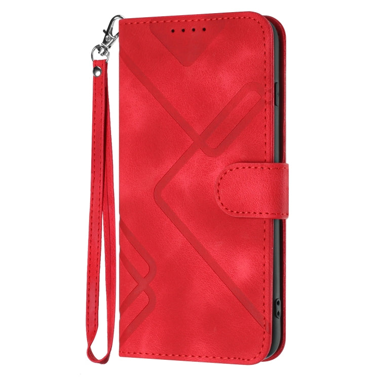 For iPhone 16e Line Pattern Skin Feel Leather Phone Case(Red) by bashfashion