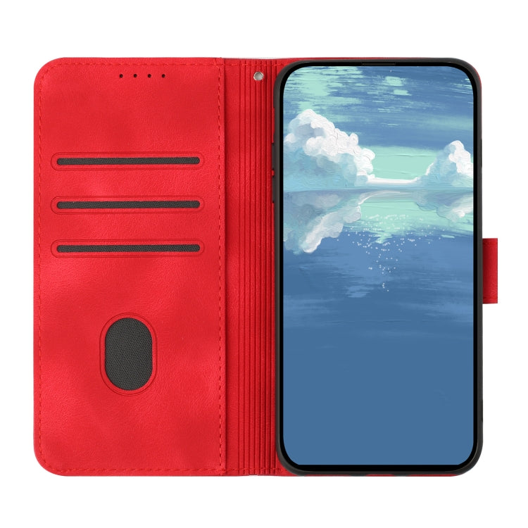For iPhone 16e Line Pattern Skin Feel Leather Phone Case(Red) by bashfashion
