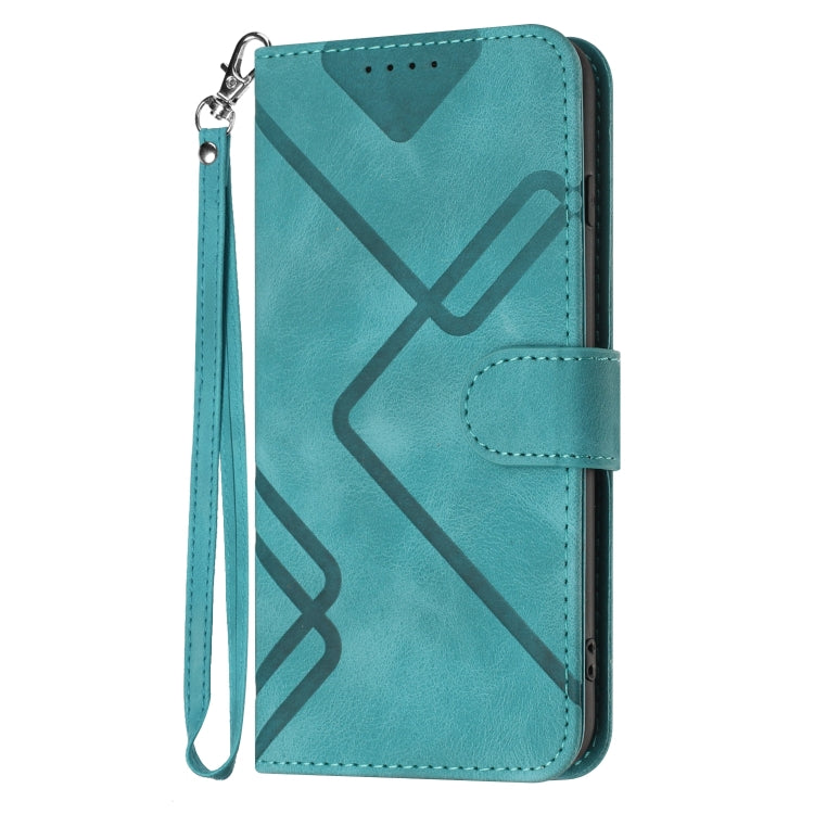 For iPhone 16e Line Pattern Skin Feel Leather Phone Case(Light Blue) by bashfashion