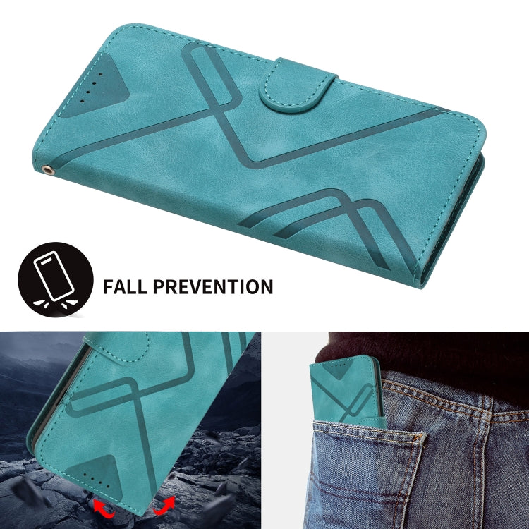 For iPhone 16e Line Pattern Skin Feel Leather Phone Case(Light Blue) by bashfashion