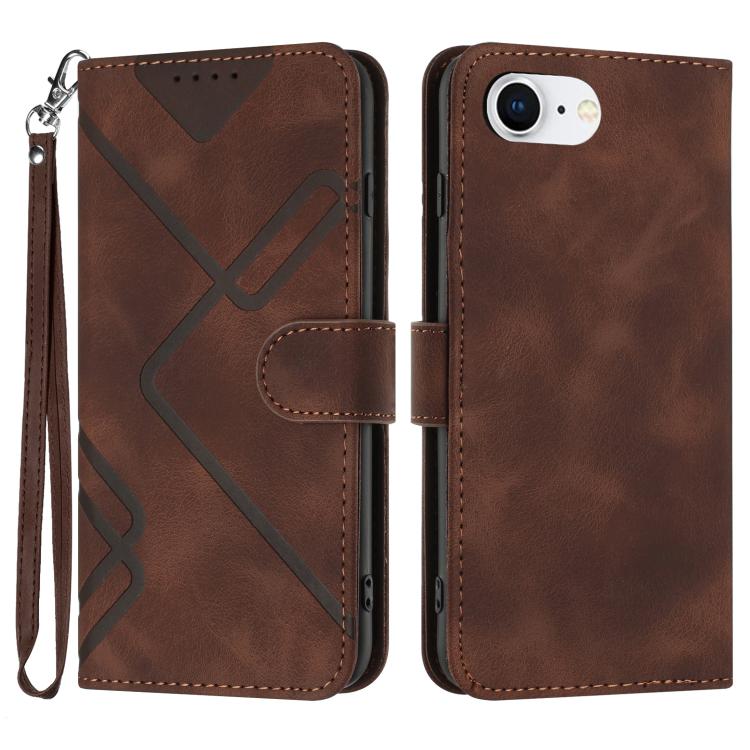 For iPhone 16e Line Pattern Skin Feel Leather Phone Case(Coffee) by bashfashion