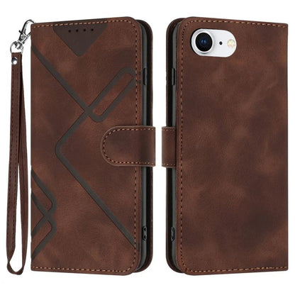 For iPhone 16e Line Pattern Skin Feel Leather Phone Case(Coffee) by bashfashion