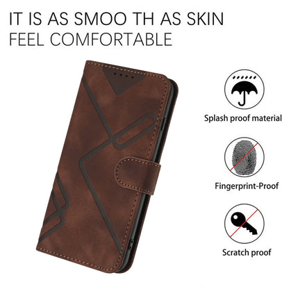 For iPhone 16e Line Pattern Skin Feel Leather Phone Case(Coffee) by bashfashion