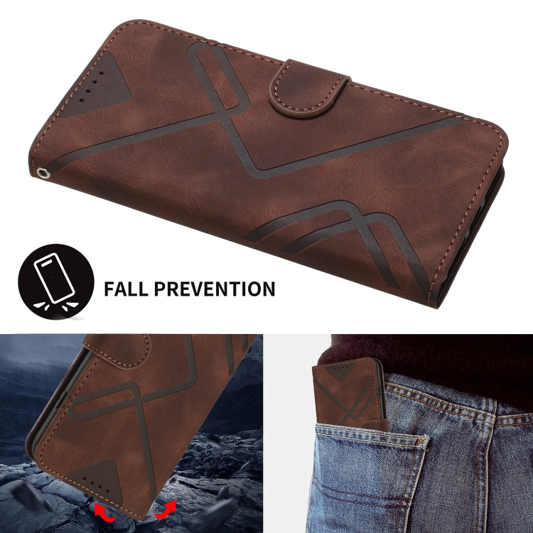 For iPhone 16e Line Pattern Skin Feel Leather Phone Case(Coffee) by bashfashion