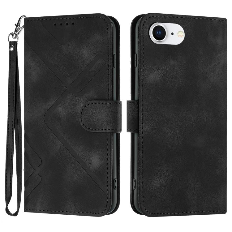 For iPhone 16e Line Pattern Skin Feel Leather Phone Case(Black) by bashfashion