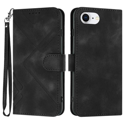 For iPhone 16e Line Pattern Skin Feel Leather Phone Case(Black) by bashfashion
