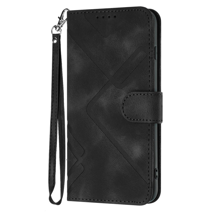 For iPhone 16e Line Pattern Skin Feel Leather Phone Case(Black) by bashfashion