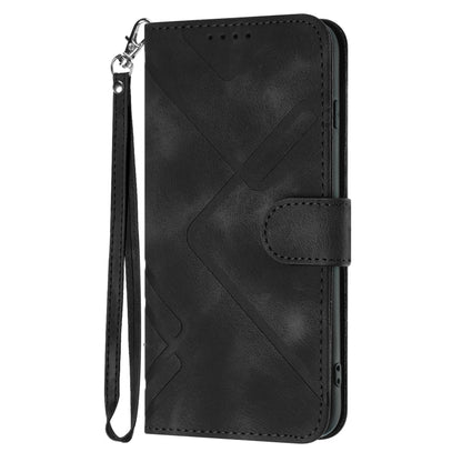 For iPhone 16e Line Pattern Skin Feel Leather Phone Case(Black) by bashfashion