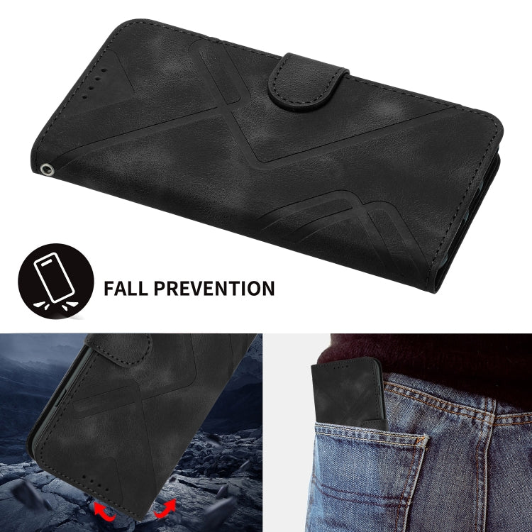 For iPhone 16e Line Pattern Skin Feel Leather Phone Case(Black) by bashfashion