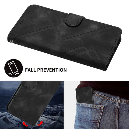 For iPhone 16e Line Pattern Skin Feel Leather Phone Case(Black) by bashfashion