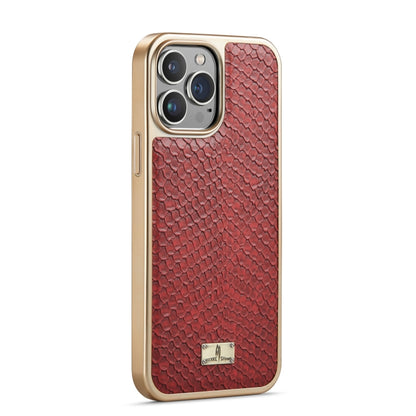For iPhone 15 Pro Fierre Shann Snake Texture Electroplating PU Phone Case(Red) by FIERRE SHANN
