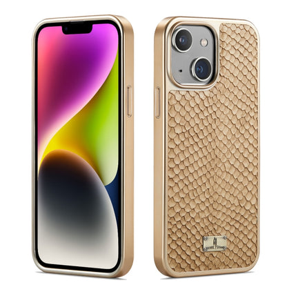 For iPhone 15 Plus Fierre Shann Snake Texture Electroplating PU Phone Case(White) by FIERRE SHANN