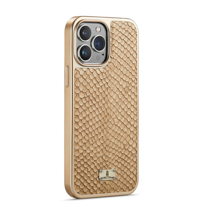 For iPhone 15 Plus Fierre Shann Snake Texture Electroplating PU Phone Case(White) by FIERRE SHANN