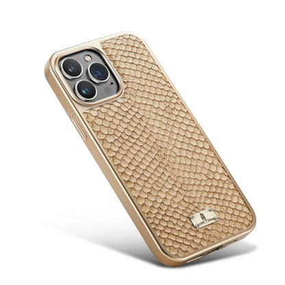 For iPhone 15 Plus Fierre Shann Snake Texture Electroplating PU Phone Case(White) by FIERRE SHANN