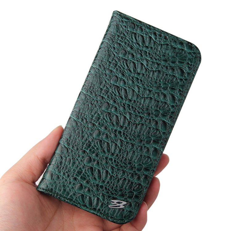 For iPhone 15 Pro Max Fierre Shann Crocodile Texture Magnetic Genuine Leather Phone Case(Green) by FIERRE SHANN