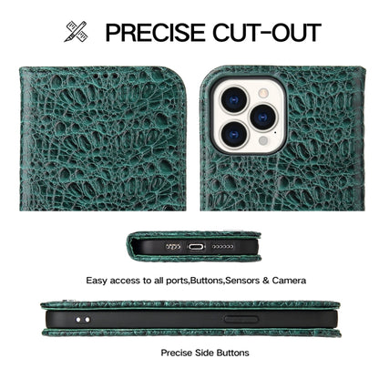 For iPhone 15 Pro Max Fierre Shann Crocodile Texture Magnetic Genuine Leather Phone Case(Green) by FIERRE SHANN