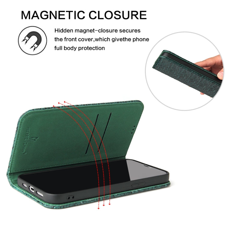 For iPhone 15 Pro Max Fierre Shann Crocodile Texture Magnetic Genuine Leather Phone Case(Green) by FIERRE SHANN