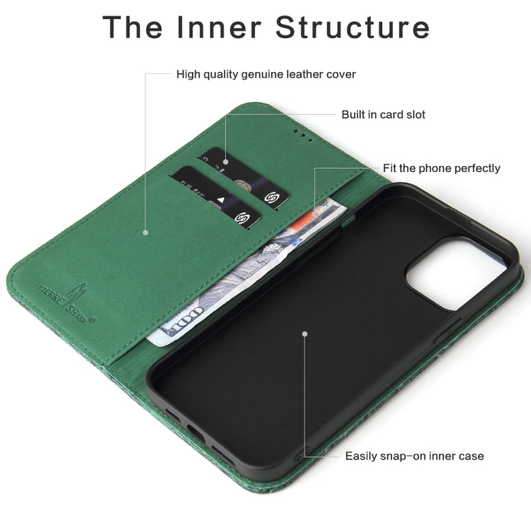 For iPhone 15 Pro Max Fierre Shann Crocodile Texture Magnetic Genuine Leather Phone Case(Green) by FIERRE SHANN
