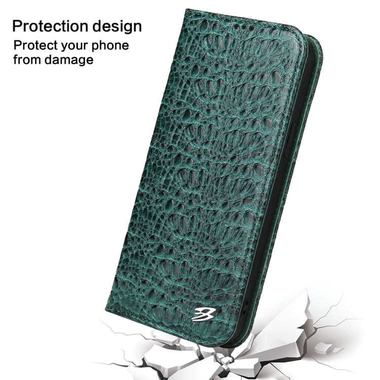 For iPhone 15 Pro Max Fierre Shann Crocodile Texture Magnetic Genuine Leather Phone Case(Green) by FIERRE SHANN