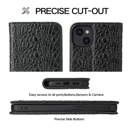 For iPhone 15 Plus Fierre Shann Crocodile Texture Magnetic Genuine Leather Phone Case(Black) by FIERRE SHANN