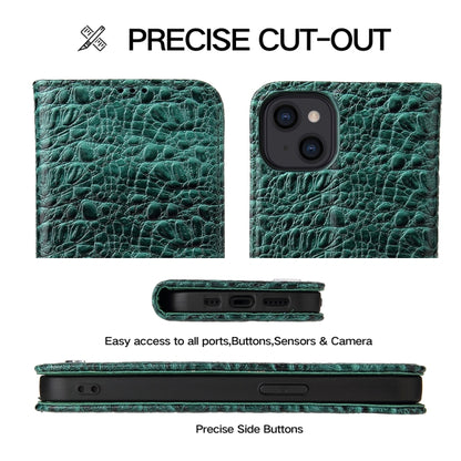 For iPhone 15 Plus Fierre Shann Crocodile Texture Magnetic Genuine Leather Phone Case(Green) by FIERRE SHANN