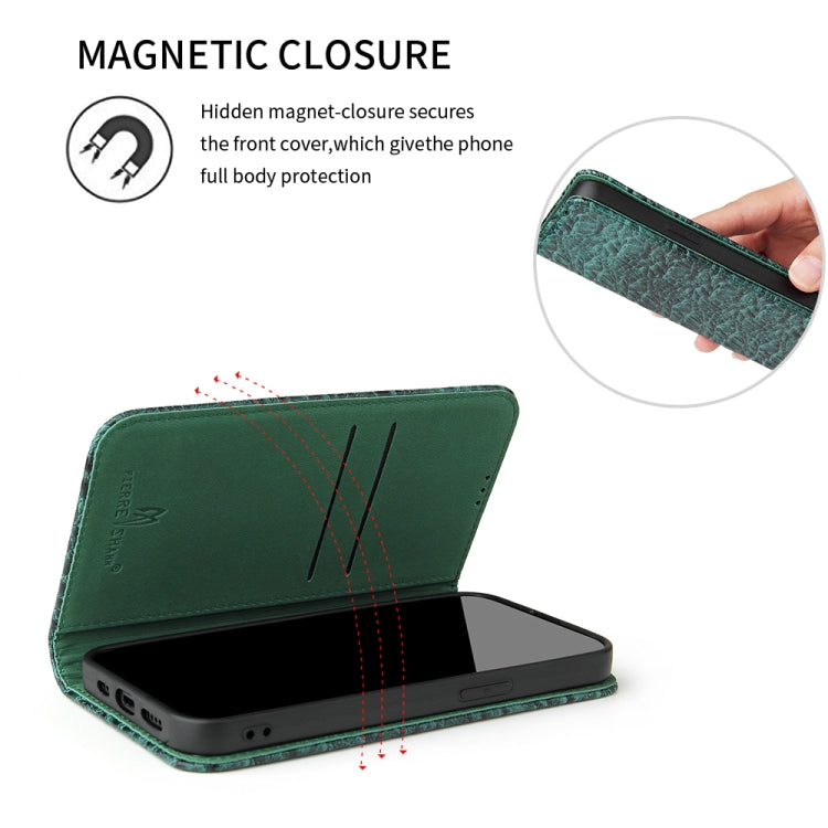 For iPhone 15 Plus Fierre Shann Crocodile Texture Magnetic Genuine Leather Phone Case(Green) by FIERRE SHANN