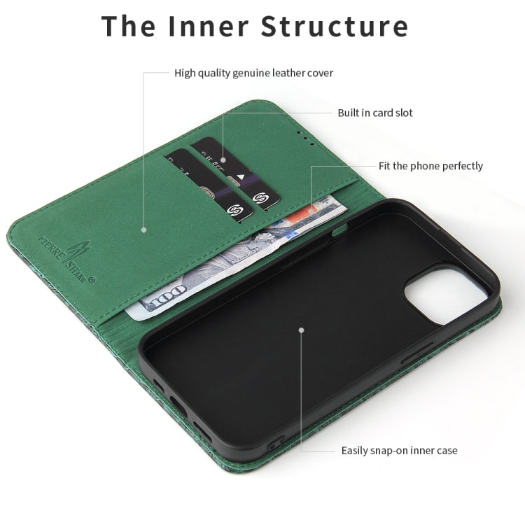 For iPhone 15 Plus Fierre Shann Crocodile Texture Magnetic Genuine Leather Phone Case(Green) by FIERRE SHANN