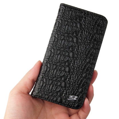 For iPhone 15 Fierre Shann Crocodile Texture Magnetic Genuine Leather Phone Case(Black) by FIERRE SHANN