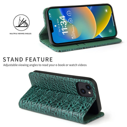 For iPhone 15 Fierre Shann Crocodile Texture Magnetic Genuine Leather Phone Case(Green) by FIERRE SHANN