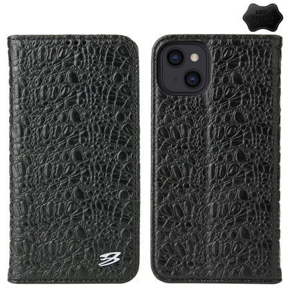 For iPhone 14 Plus Fierre Shann Crocodile Texture Magnetic Genuine Leather Phone Case(Black) by FIERRE SHANN